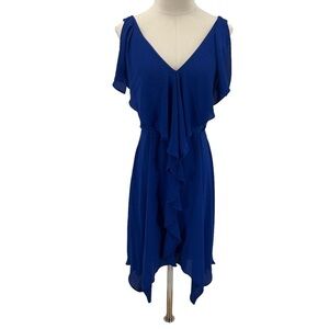 BCBGMaxAzria Blue Jessica Sleeveless Asymmetrical Ruffle Dress Size 2 Women’s